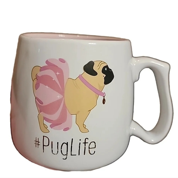 Large Pink & White Coffee Mug Cup #Pug Life 10 Strawberry Street Dog in a Tutu. - Picture 2 of 4